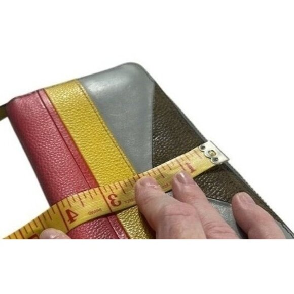 FOSSIL EMMA CORRAL PINK YELLOW GRAY STRIPE‎ LEATHER ZIP AROUND WALLET - Picture 6 of 6